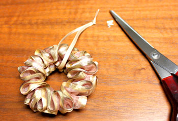 Golden Ribbon Wreath Ornament step 13 add ribbon loop