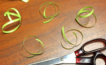 Open Sphere 3-D Ornament step 9 cut ribbon for curls
