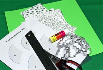 Paper Arcs Christmas Tree materials and tools