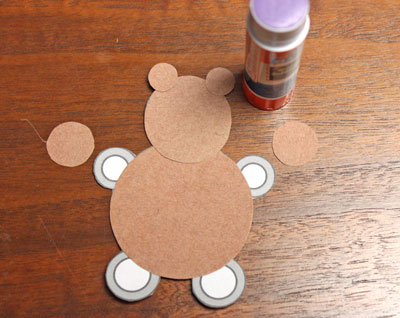 Paper Circles Teddy Bear step 8 glue dark arm circles