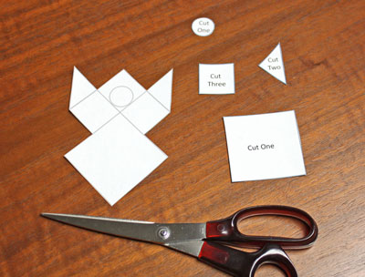 Paper Patchwork Angel step 1 cut around pattern