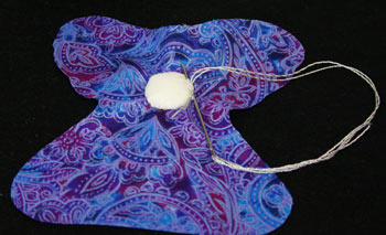 Easy Angel Crafts Quilters Angel sew yarn around yo-yo for hair