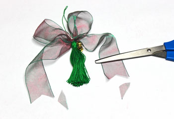 Ribbon and Bell Tassel Ornament step 19 trim ribbon ends