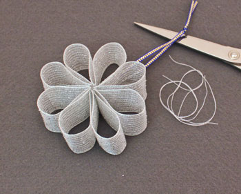 Ribbon Flower Ornament step 9 trim thread ends and form flower