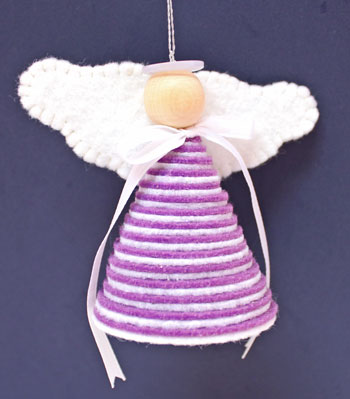 Easy Angel Crafts Stiff Felt circles angel showing purple and white