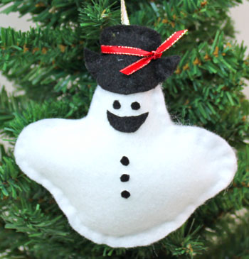 Stuffed felt snowman ornament step 15 hang to display