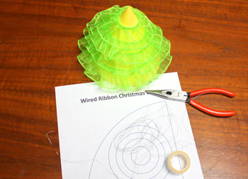 Wired Ribbon Christmas Tree step 8 make next three circles