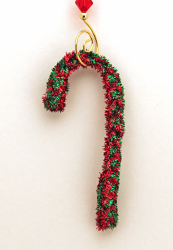braided candy cane ornament red and green metallic on display