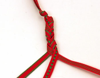 Braided ribbon wreath ornament step 4 continue braiding