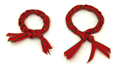 Braided ribbon wreath ornament comparing two wreaths