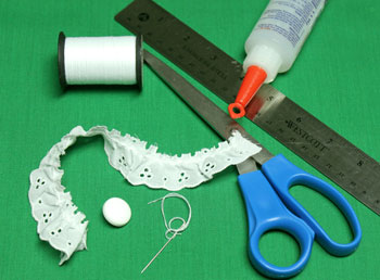 Button and Lace Ornament materials and tools