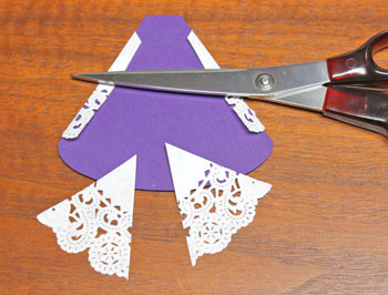 Cardstock and Doily Angel step 5 trim doily on the back