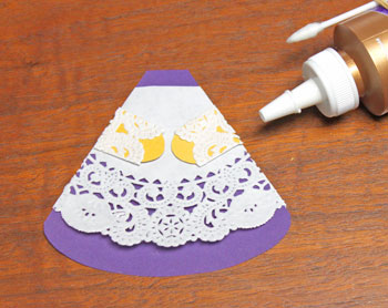 Cardstock and Doily Angel step 9 glue arms to body