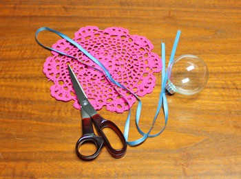 Crocheted Doily Wrapped Ornament materials and tools