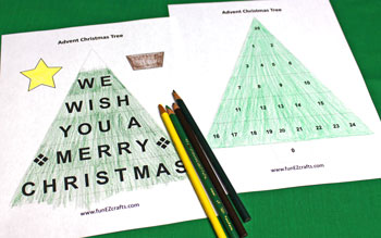 Easy Advent Christmas Tree coloring version step 1 color shapes
