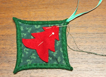 Felt Cathedral Window Ornament step 11 begin sewing tree