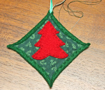 Felt Cathedral Window Ornament step 12 finish sewing tree shape