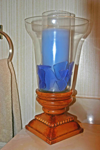 frugal fun crafts decorate with color blue candle with tumbled glass