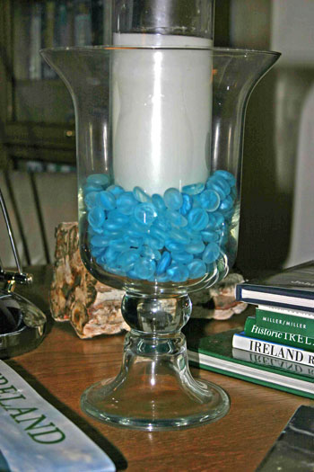 frugal fun crafts decorate with color white candle with blue marbles
