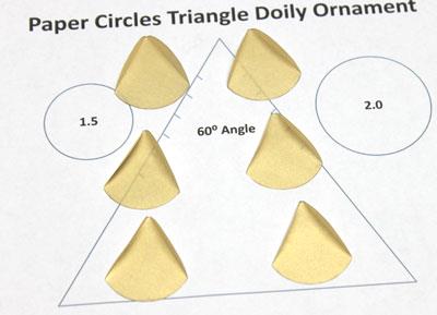 Paper Circles Triangle Doily Ornament step 3 fold arcs on all six circles