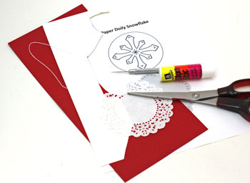 Paper Doily Snowflake Ornament materials and tools