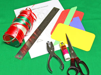 Paper Quilt Patch Ornament materials and tools