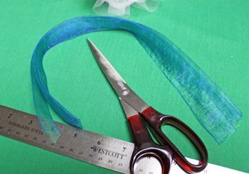 Tulle and Chenille Christmas Tree step 11 measure and cut organza ribbon