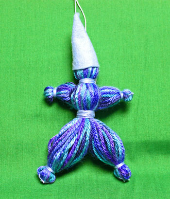 Yarn Elf Ornament step 22 finished on display